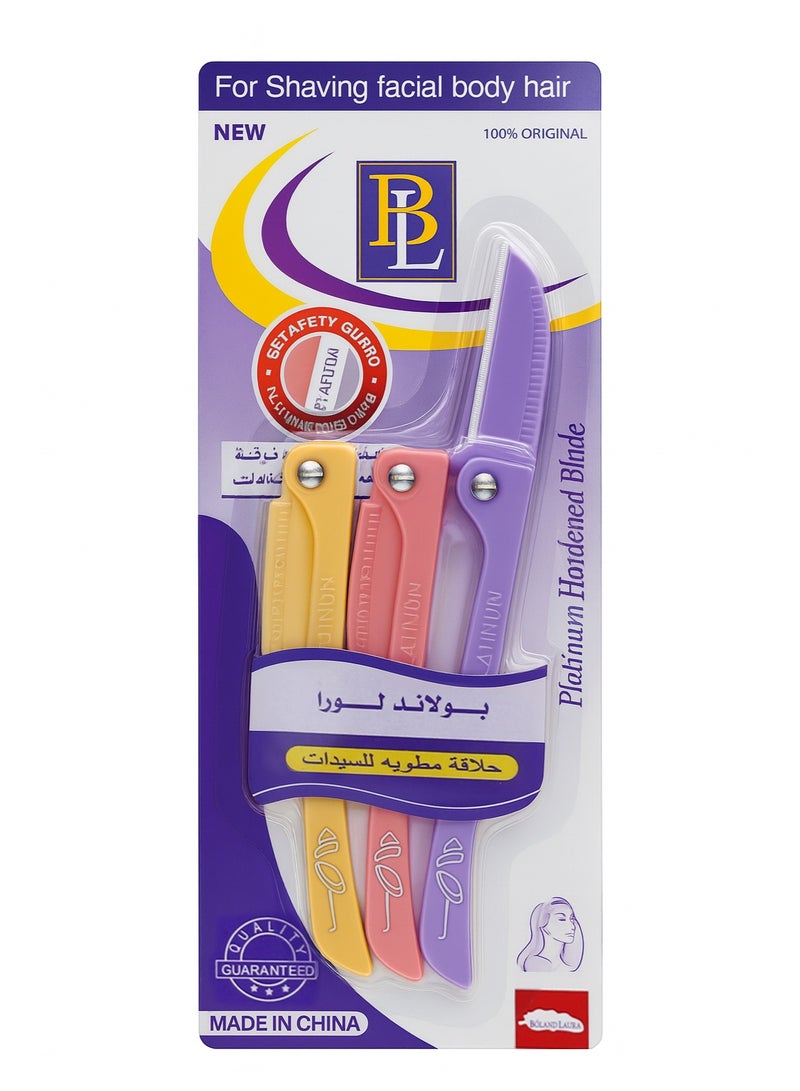 BOLAND LAURA Blend Laura Premium Women’s Facial & Body Hair Razor Set – Safe Stainless Steel Blades with Ergonomic Handle (3-Pack) - Image 1